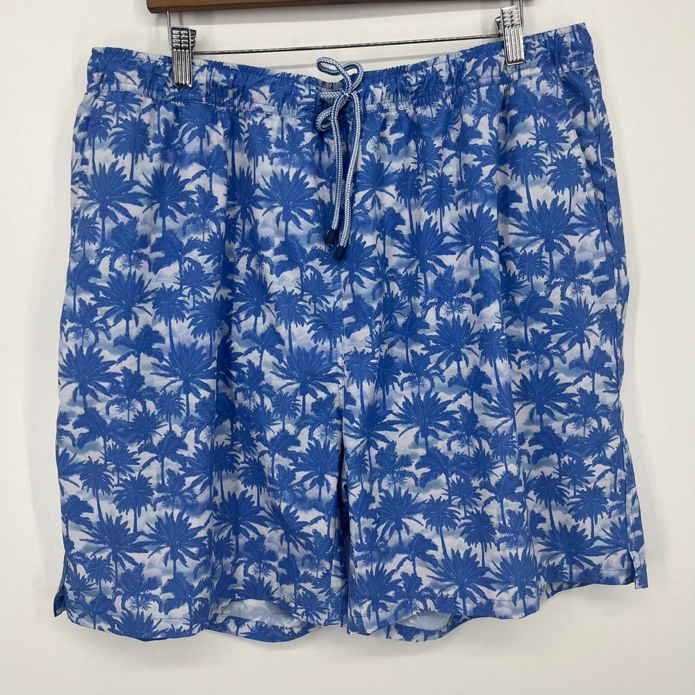 Peter Millar Seaside Swim Trunks‎ Men's 2XL Blue Palm Trees Elastic Waist